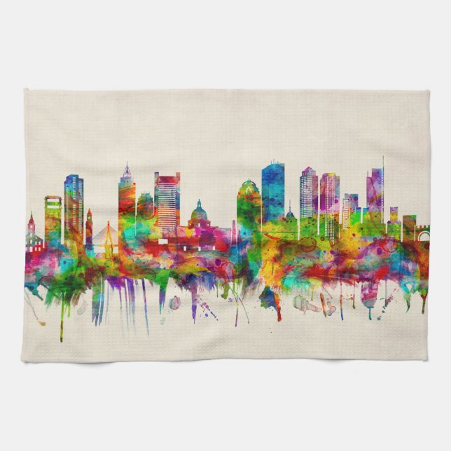 Boston Massachusetts Skyline Tea Towel (Horizontal)