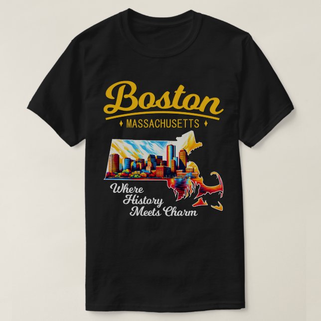 Boston Massachusetts Where History Meets Charm 1 T-Shirt (Design Front)