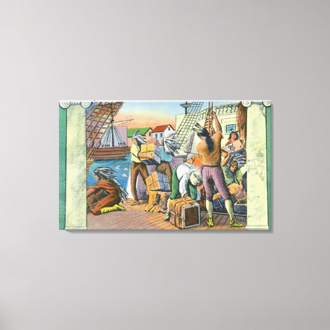 Boston, MassachusettsBoston Tea Party Scene Canvas Print (Front)