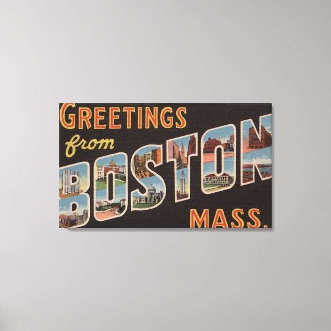 Boston, MassachusettsLarge Letter Scenes Canvas Print (Front)
