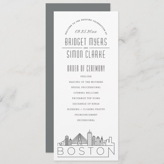 Boston | Modern Deco Wedding Program Invitation (Front/Back)