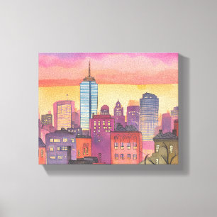 Boston North End   Watercolor MA Cityscape Canvas Print