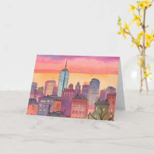 Boston North End Watercolor MA Cityscape Card