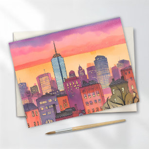 Boston North End   Watercolor MA Cityscape Postcard