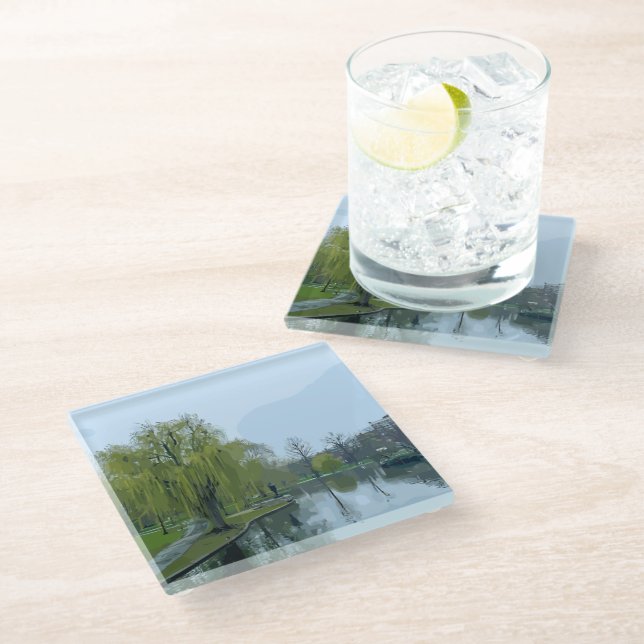 Boston Public Garden Massachusetts Painting Glass Coaster (Angled)