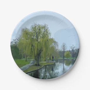 Boston Public Garden Massachusetts Painting Paper Plate