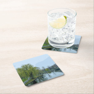 Boston Public Garden Massachusetts Painting Square Paper Coaster