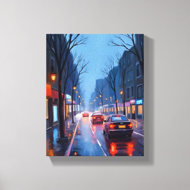Boston Rain | Downtown City Street Massachusetts Canvas Print (Front)