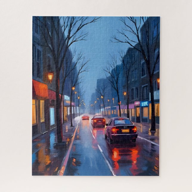 Boston Rain | Downtown City Street Massachusetts Jigsaw Puzzle (Vertical)