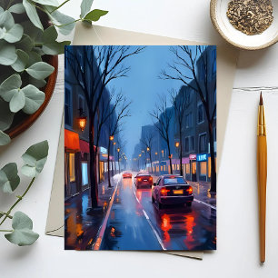 Boston Rain   Downtown City Street Massachusetts Postcard