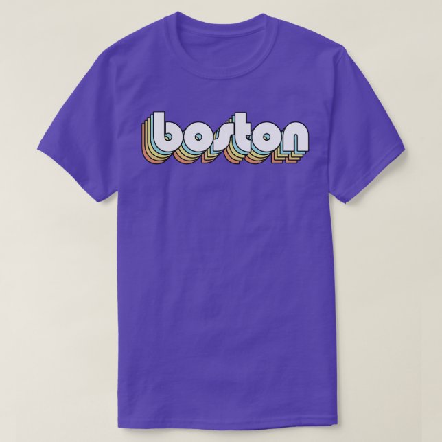 Boston Retro Rainbow Typography Faded Style T-Shirt (Design Front)