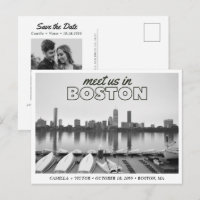 Boston Save the Date Retro Skyline Postcard