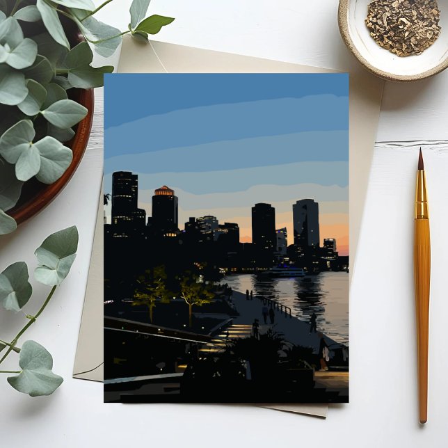 Boston Seaport Sunset City Skyline Postcard (Creator Uploaded)