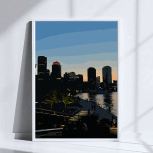 Boston Seaport Sunset City Skyline Poster