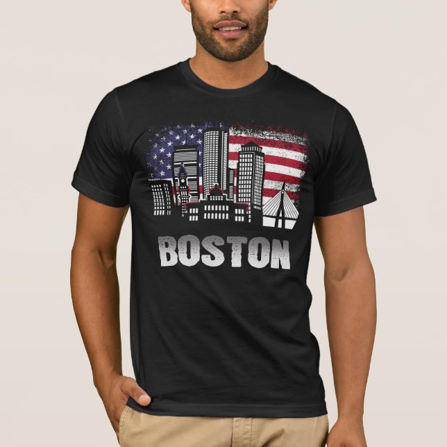 Boston Skyline American Flag T-Shirt (Front)