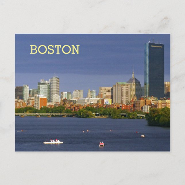 Boston Skyline and Charles River Postcard (Front)
