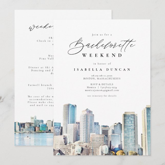 BOSTON Skyline Bachelorette Weekend Itinerary Invitation (Front/Back)