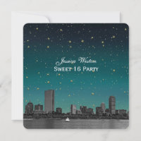 Boston Skyline Blue Starry Etched Sweet 16
