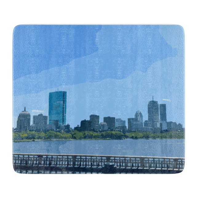 Boston Skyline Charles River Painting Cutting Board (Front)