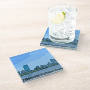 Boston Skyline Charles River Painting Glass Coaster