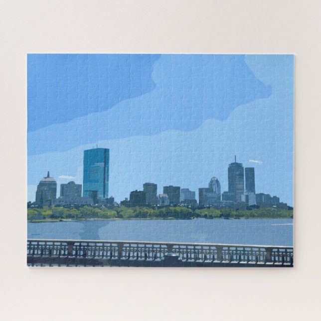 Boston Skyline Charles River Painting Jigsaw Puzzle (Horizontal)