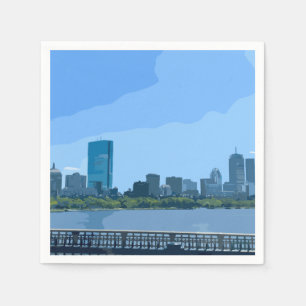 Boston Skyline Charles River Painting Napkin
