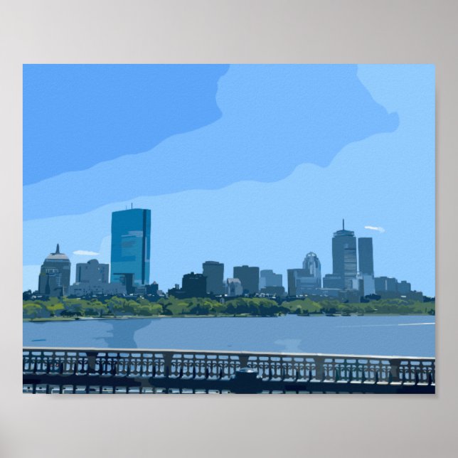 Boston Skyline Charles River Painting Poster (Front)