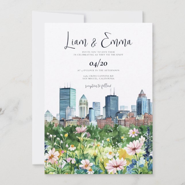 Boston Skyline City Wedding Invitation (Front)
