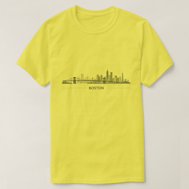 Boston Skyline Detailed Line Art | Urban Landmark T-Shirt (Design Front)