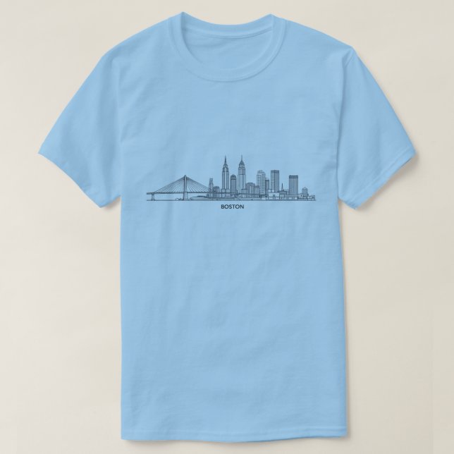 Boston Skyline Detailed Line Art | Urban Landmark T-Shirt (Design Front)