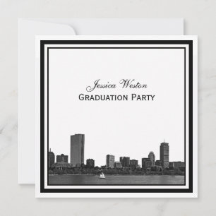 Boston Skyline Etched Framed Graduation Party Invitation
