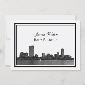Boston Skyline Etched Framed H Baby Shower Invitation