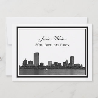 Boston Skyline Etched Framed H Birthday Party Invitation