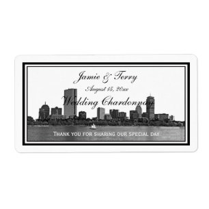 Boston Skyline Etched Framed H Wine Label