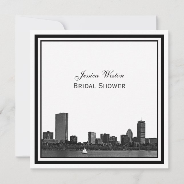 Boston Skyline Etched Framed L Bridal Shower Invitation (Front)