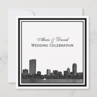Boston Skyline Etched Framed L Wedding Invitation