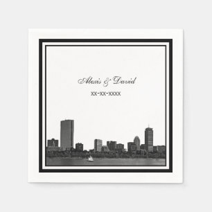 Boston Skyline Etched Framed L Wedding Napkin