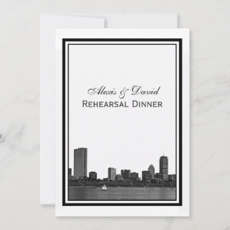 Boston Skyline Etched Framed Rehearsal Dinner Invitation