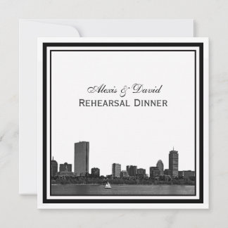 Boston Skyline Etched Framed Rehearsal Dinner Invitation