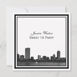 Boston Skyline Etched Framed Sweet 16 Invitation
