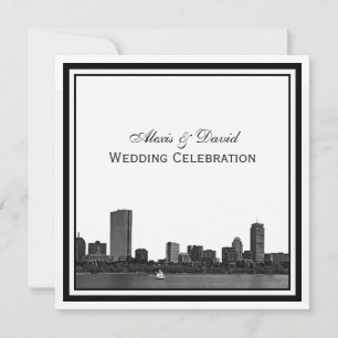 Boston Skyline Etched Framed Wedding Invitation