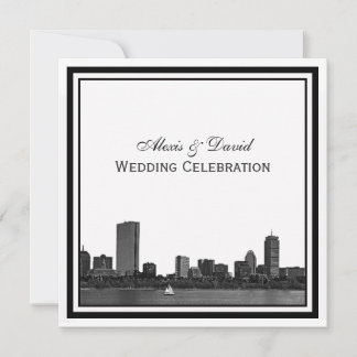 Boston Skyline Etched Framed Wedding Invitation
