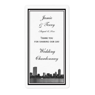 Boston Skyline Etched Framed Wine Label