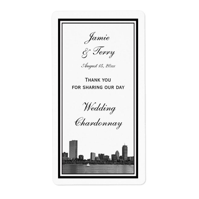 Boston Skyline Etched Framed Wine Label (Front)