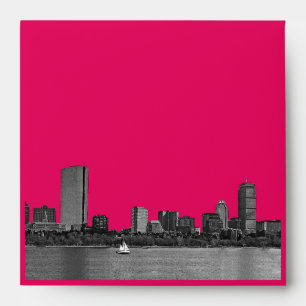 Boston Skyline Etched Look Sq Raspberry Envelope