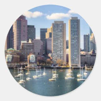 Boston skyline from waterfront classic round sticker