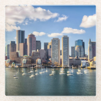 Boston skyline from waterfront glass coaster
