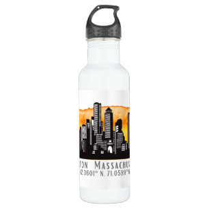 Boston Skyline Latitude and Longitude 710 Ml Water Bottle