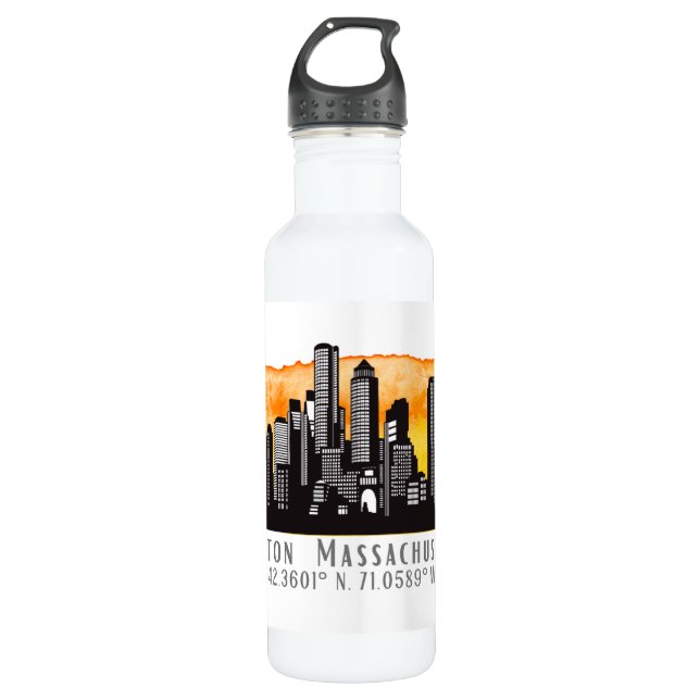 Boston Skyline Latitude and Longitude  710 Ml Water Bottle (Front)