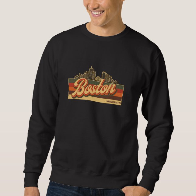 Boston Skyline & Massachusetts Retro Stripes - Cit Sweatshirt (Front)